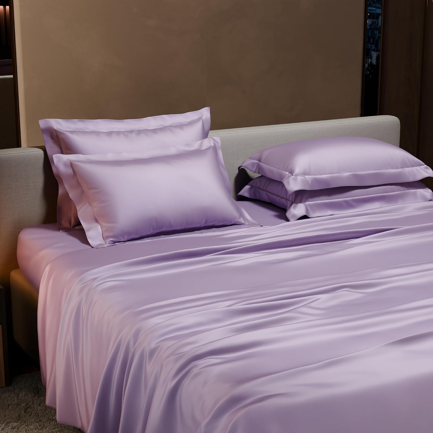 Bedding Set 1 Bedsheet King Size With 4 Pillow Cover - 108 X 108 Inches, Lilac | Wedding, Bedroom, Date Night Collection | 300 Thread Count