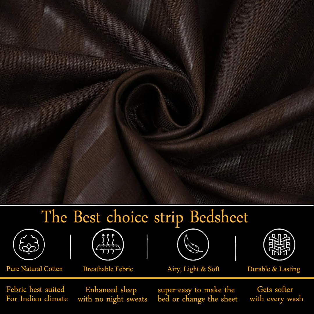 Wrinkle Resistant King Size Bedsheet With 2 Pillow Cover - 108 X 108 Inches, Coffee | Smooth, Breathable, Comfortable Double Bedsheet