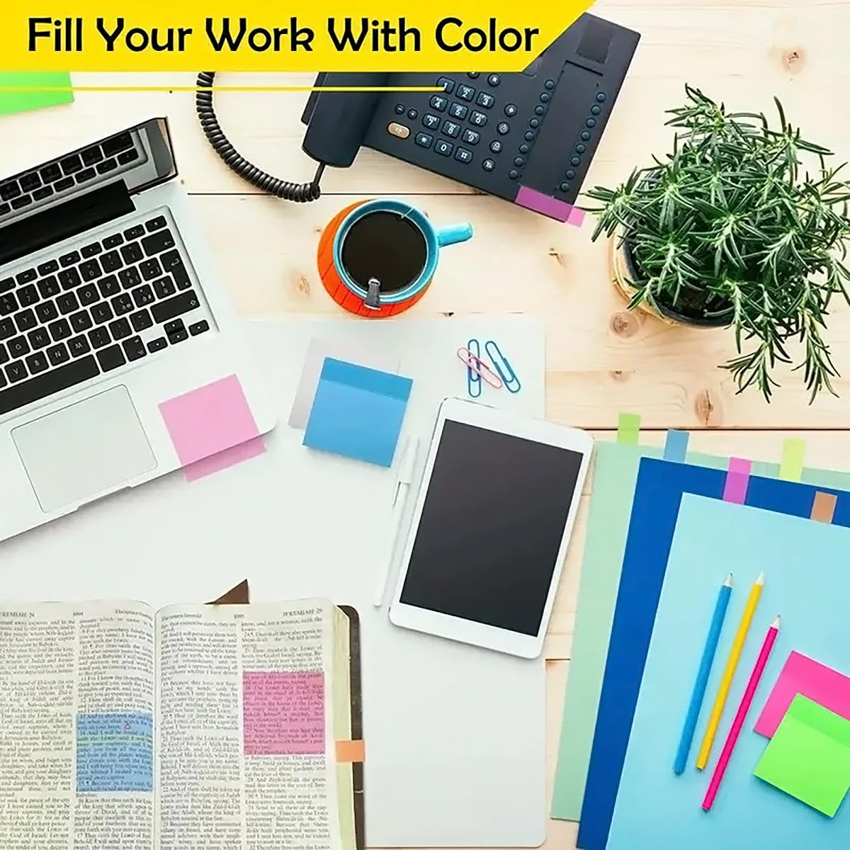 Transparent Sticky Note Pad, 5 Different Color 250 Sheets | Self-Sticky Note Pads, 3 X 3 Inch