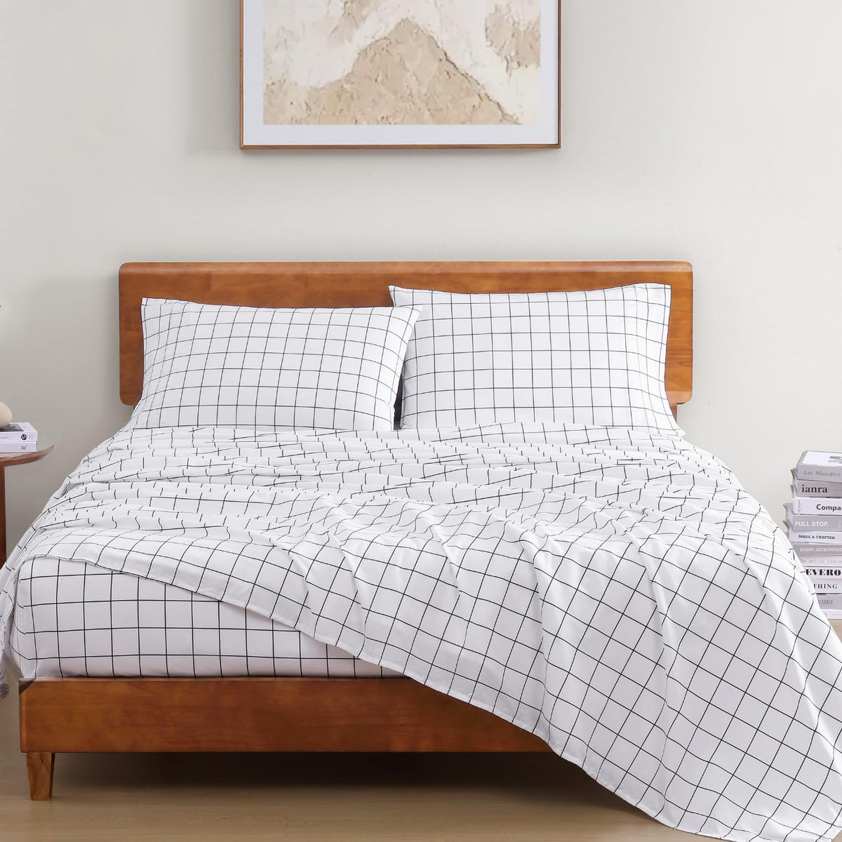 Includes 1 Flat Super King Bedsheet With 2 Pillow Covers - 108 X 108 Inches, White & Charcoal | Soft - Breathable & Comfortable, Machine Washable | Natural Softness & Breathability