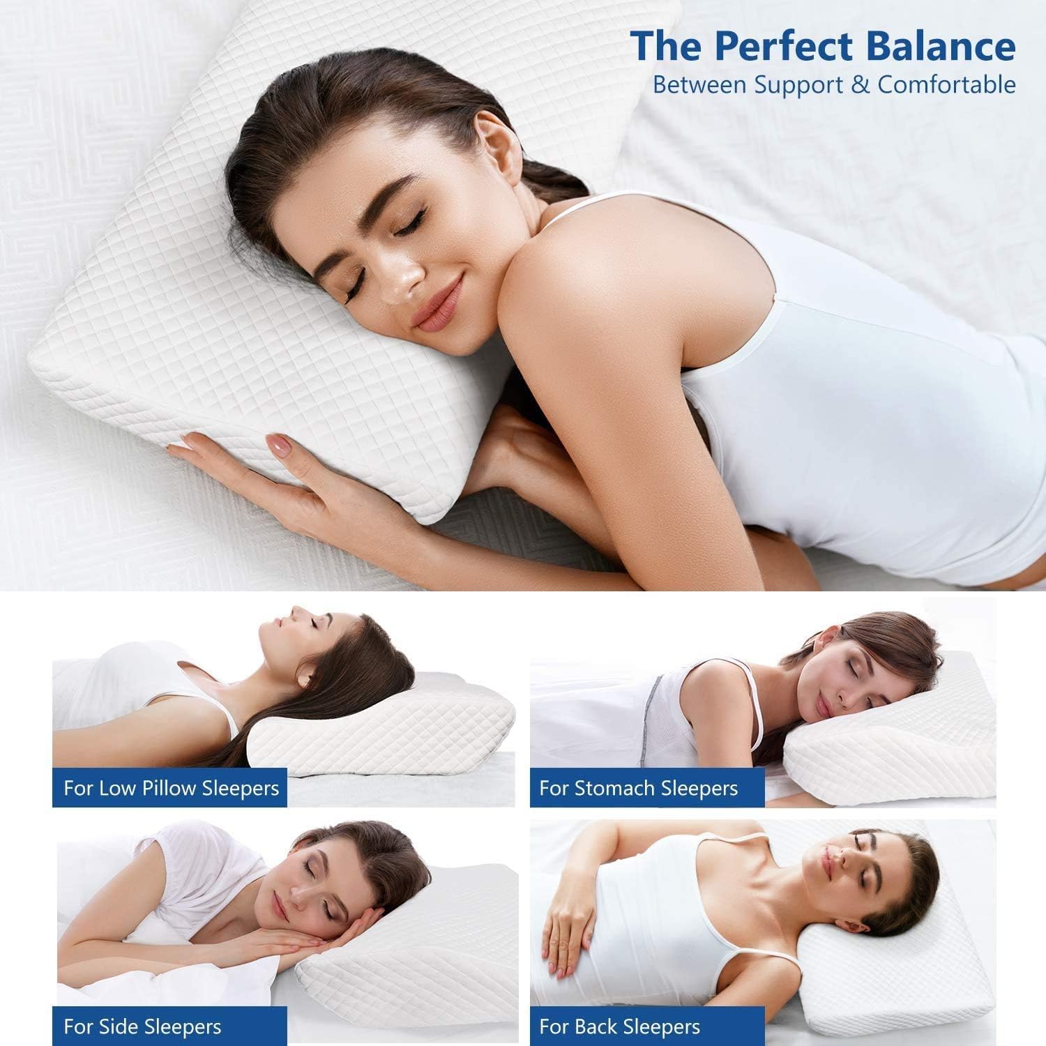 Memory Foam Pillow For Sleeping, Orthopedic Pillow, White | For Neck Pain & Shoulder Pain Relief, Cervical Pillow Neck Support Pillow For Side, Stomach Sleepers, Adjustable Pillow - 1 Pcs