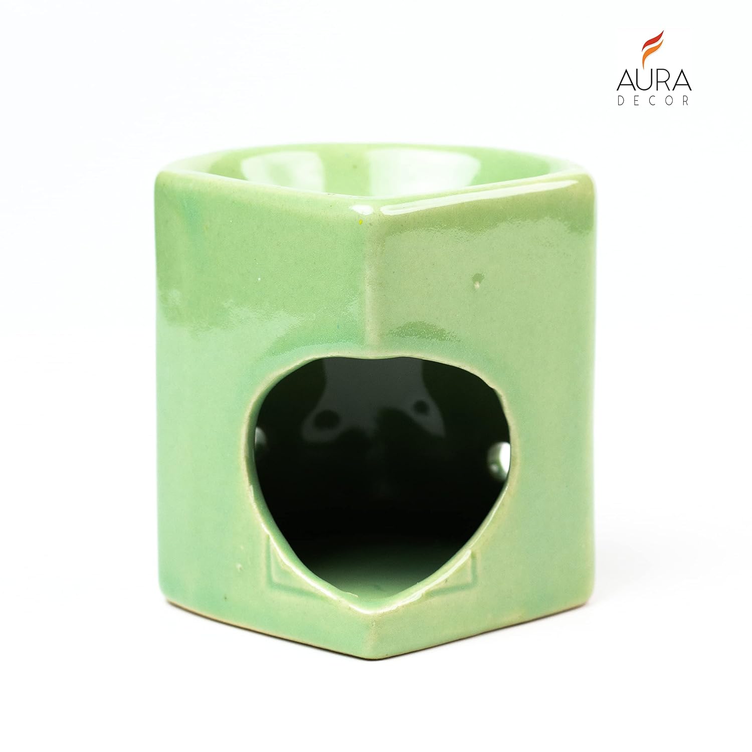 GREEN HANDCRAFTED SMALL CERAMIC BURNER WITH T-LIGHT CANDLE SET OF 1