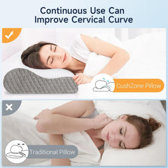 Memory Foam Pillow, Contour Cervical Orthopedic Pillow - White & Dark Grey | For Neck Pain & Shoulder Pain | Ergonomic Cervical Pillow, Neck Support Pillow For Back, Side, Adjustable Pillow