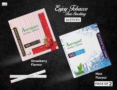 Aarogyam Herbals Pack Of 2 Flavours 100% Tobacco & Nicotine Free Cigarette For Relieve Stress & Mood Enhance Product Mint, Strawberry - 10 Sticks X 2 Packets