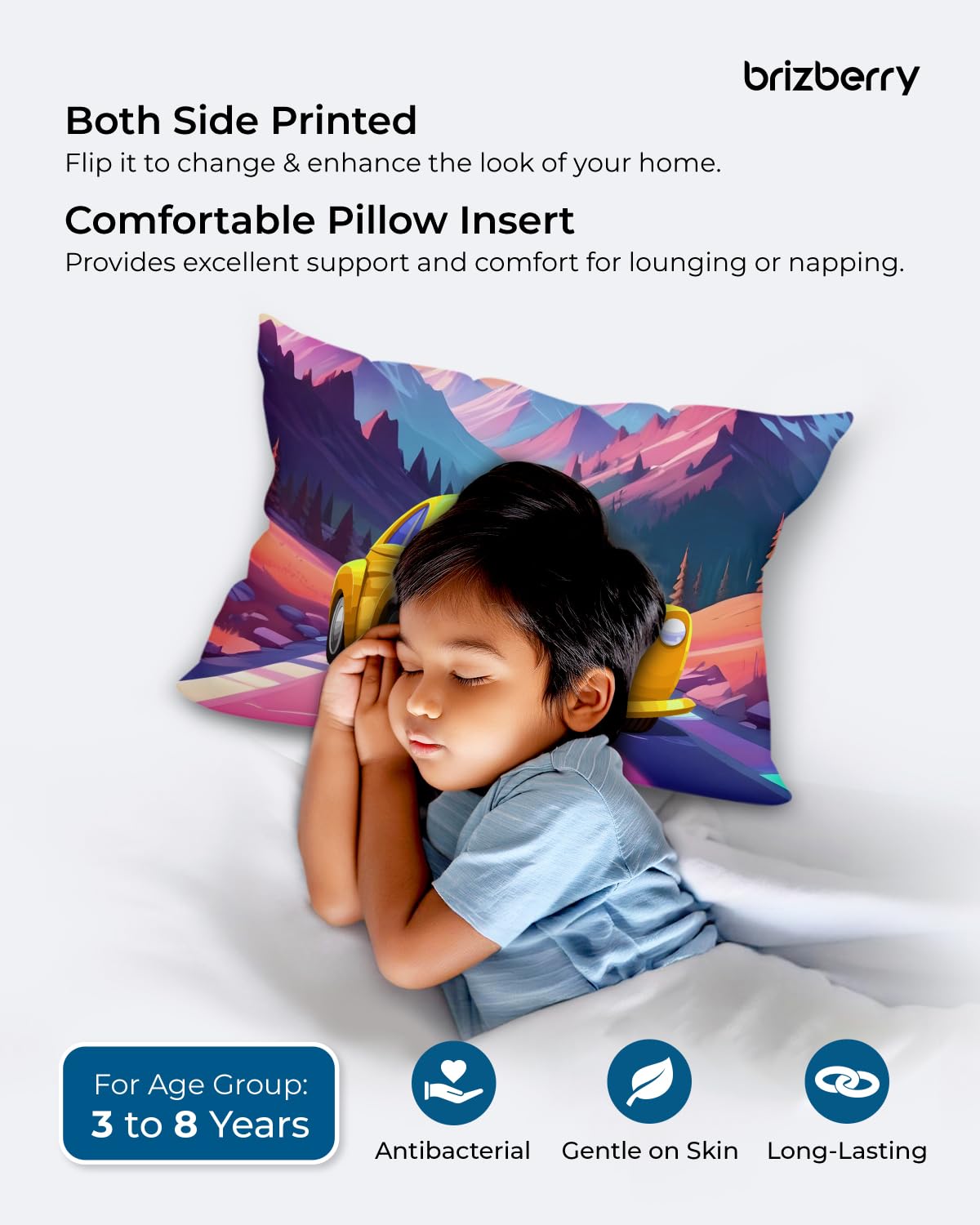 Kids Pillow Cushion With Super Soft Fabric Pillow - 12 X18 Inches | Animal & Cartoon Prints, Soft Pillow, Dual Sided Design | Multi-Purpose, Durable & Easy Care, Made In India - Design 6
