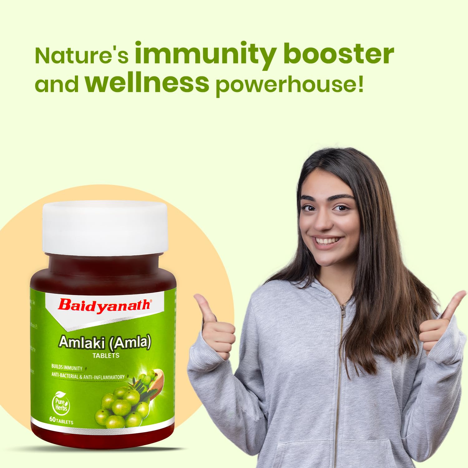 Baidyanath Amlaki Amla Natural Health Booster For Enhanced Hair, Skin, Digestive Health, Metabolism Support & Sugar Level Management | 60 Tablets , 100gm 0.2lbs Each Pack Of 2