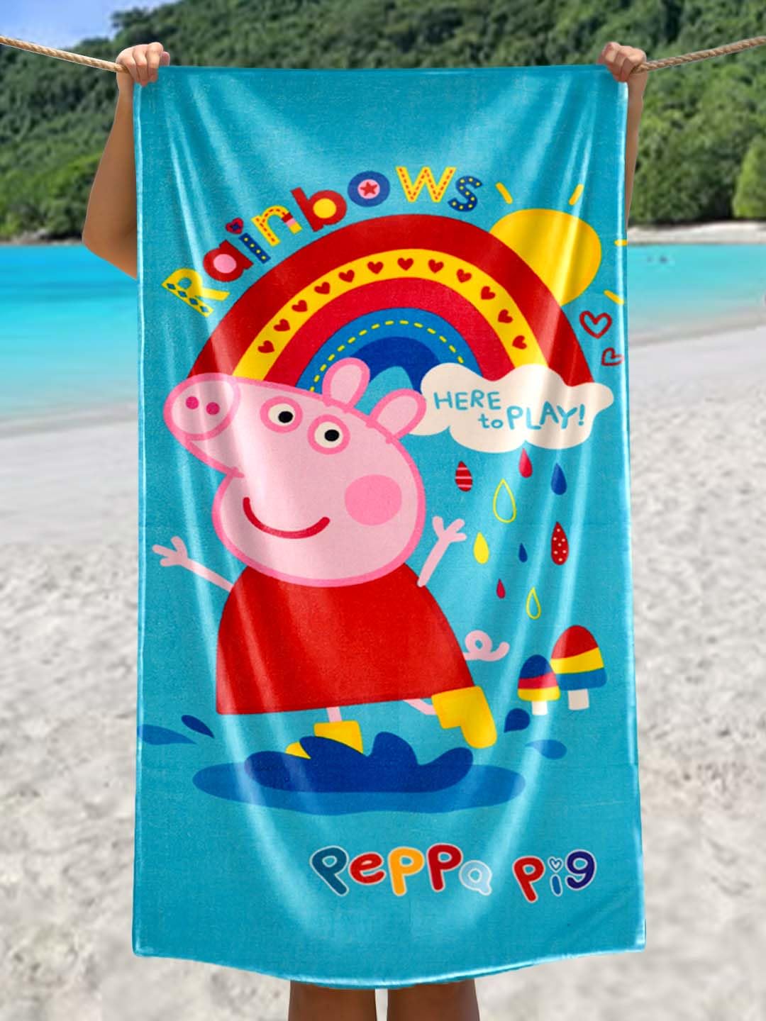 Athom Living Peppa Pig Rainbow Kids Cotton Bath Towel 350 Gsm | Super Soft, Quick Dry, Highly Absorbent, Lightweight & Durable Towel For Boys & Girls