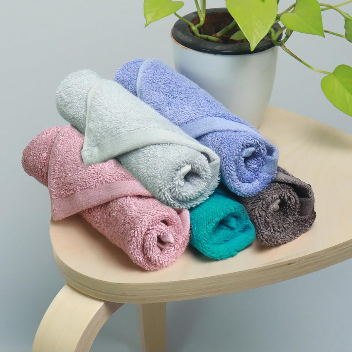 Heelium Bamboo Face Towel 900 Gsm | Ultra Absorbent & Odour-Free 3x Softer Than Cotton Towels | Pack Of 5 -Iris, Peach, Light Grey, Grey & Teal