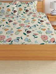 Elastic Fitted Printed Queen Size Double Bed Bedsheet With 2 Pillow Covers | 60 X 78 X 10 Inches, Multicolor | Super Soft Premium Brushed Glace Cotton Material