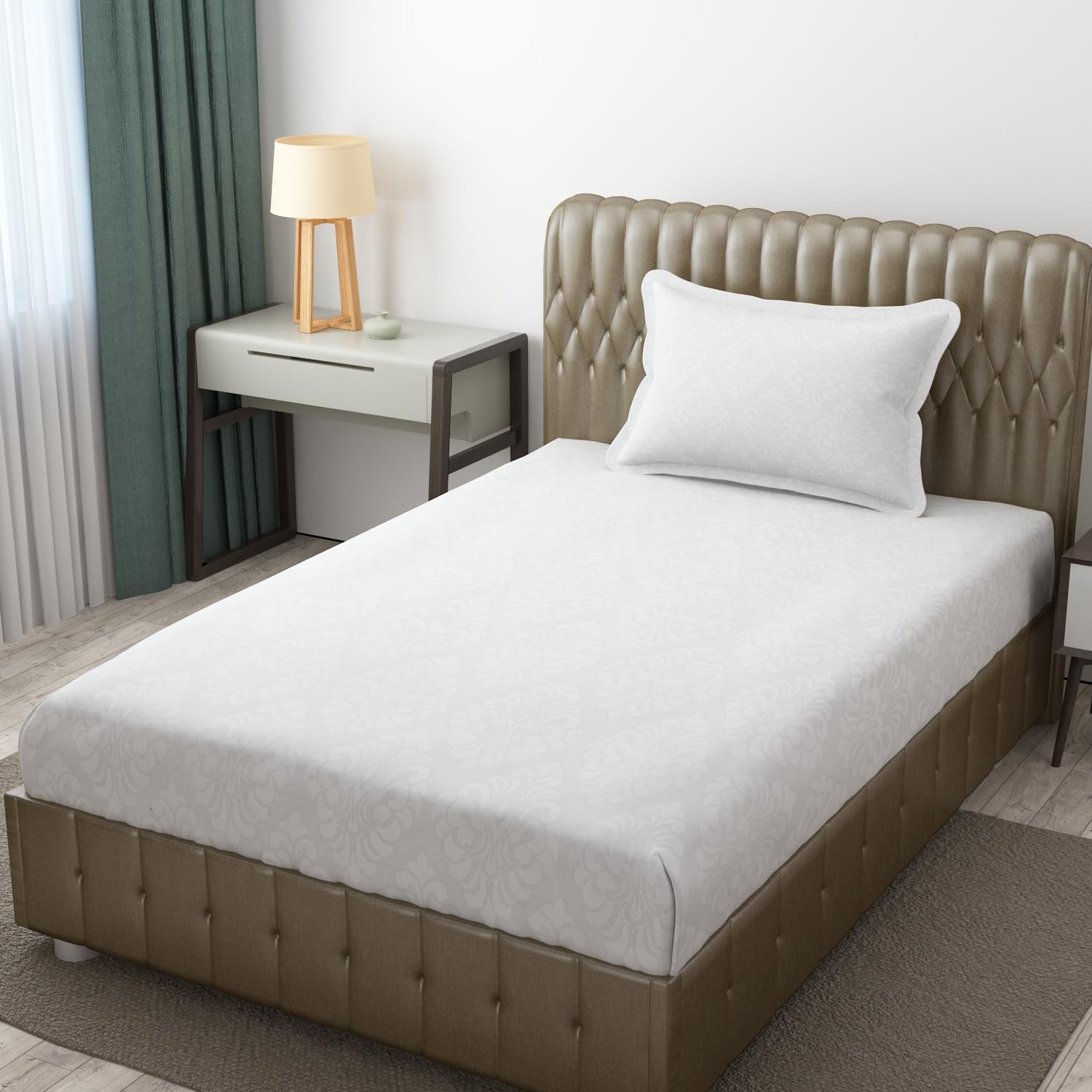 Soft Microfiber Single Bedsheet With 1 Pillow Covers - 60 X 90 Inches | White, Damas Design | Wrinkle Free Design & Easy To Wash | Refreshing Your Bedroom Look