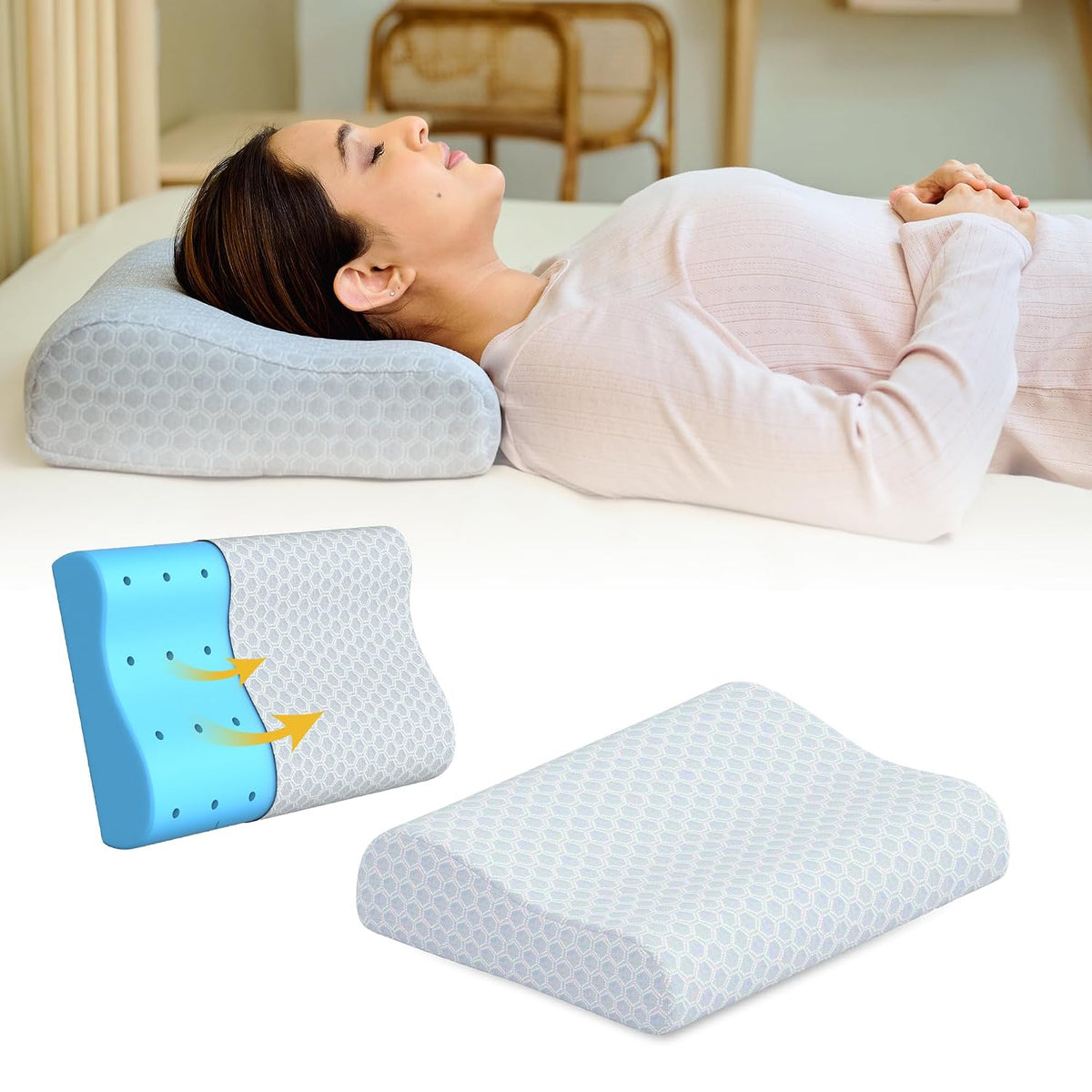Cervical Pillow, Ventilated Cooling Gel Memory Foam Pillow, Grey - Medium Size | Orthopedic Pillow Neck Support Pillow For Sleeping, Neck & Shoulder Pain | Durable, Long Lasting - Pack Of 1