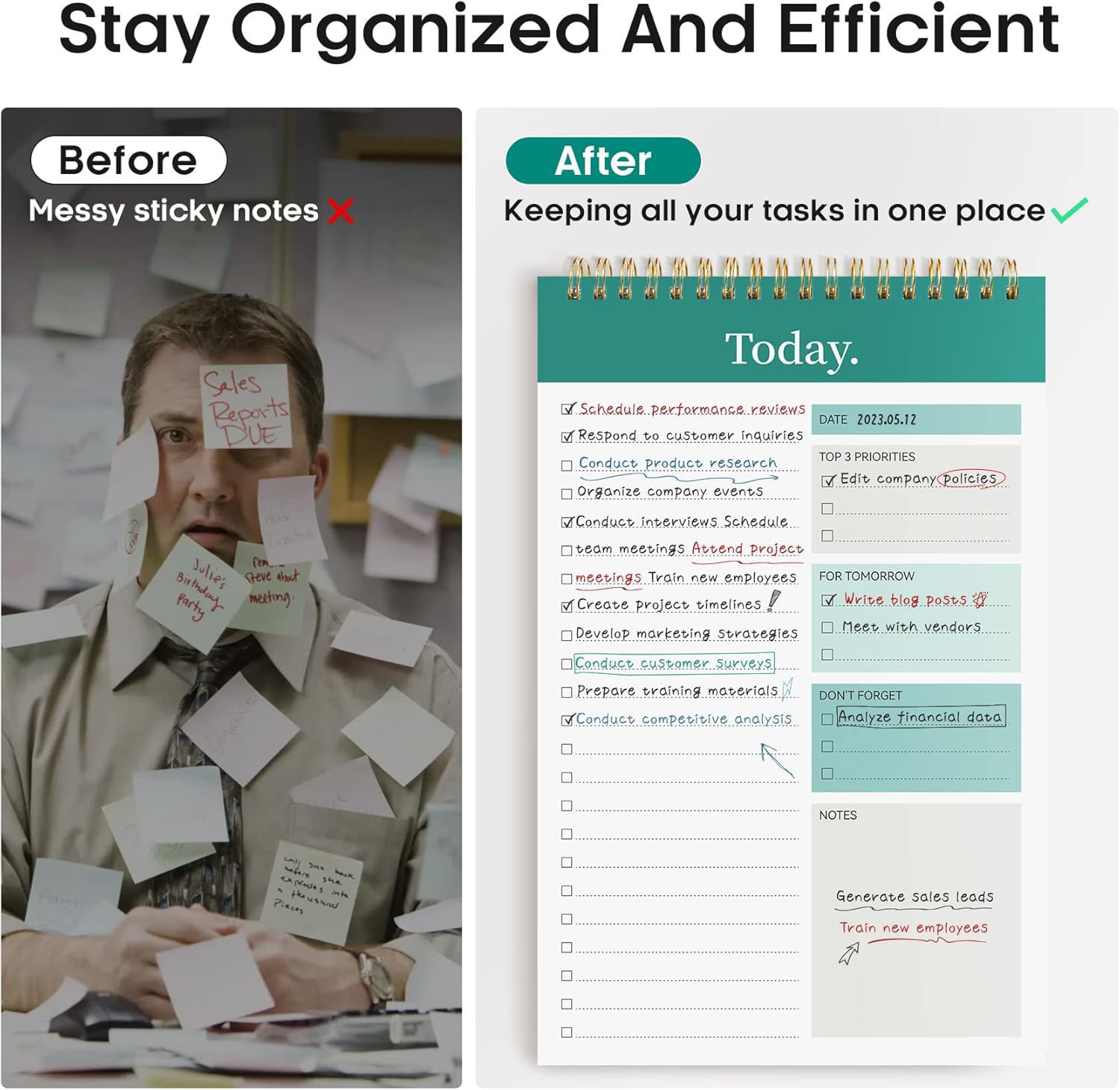 A5 To Do List Notepad - Daily Planner Undated 50 Sheets/100 Pages Tear Off (Green) Pack Of 1