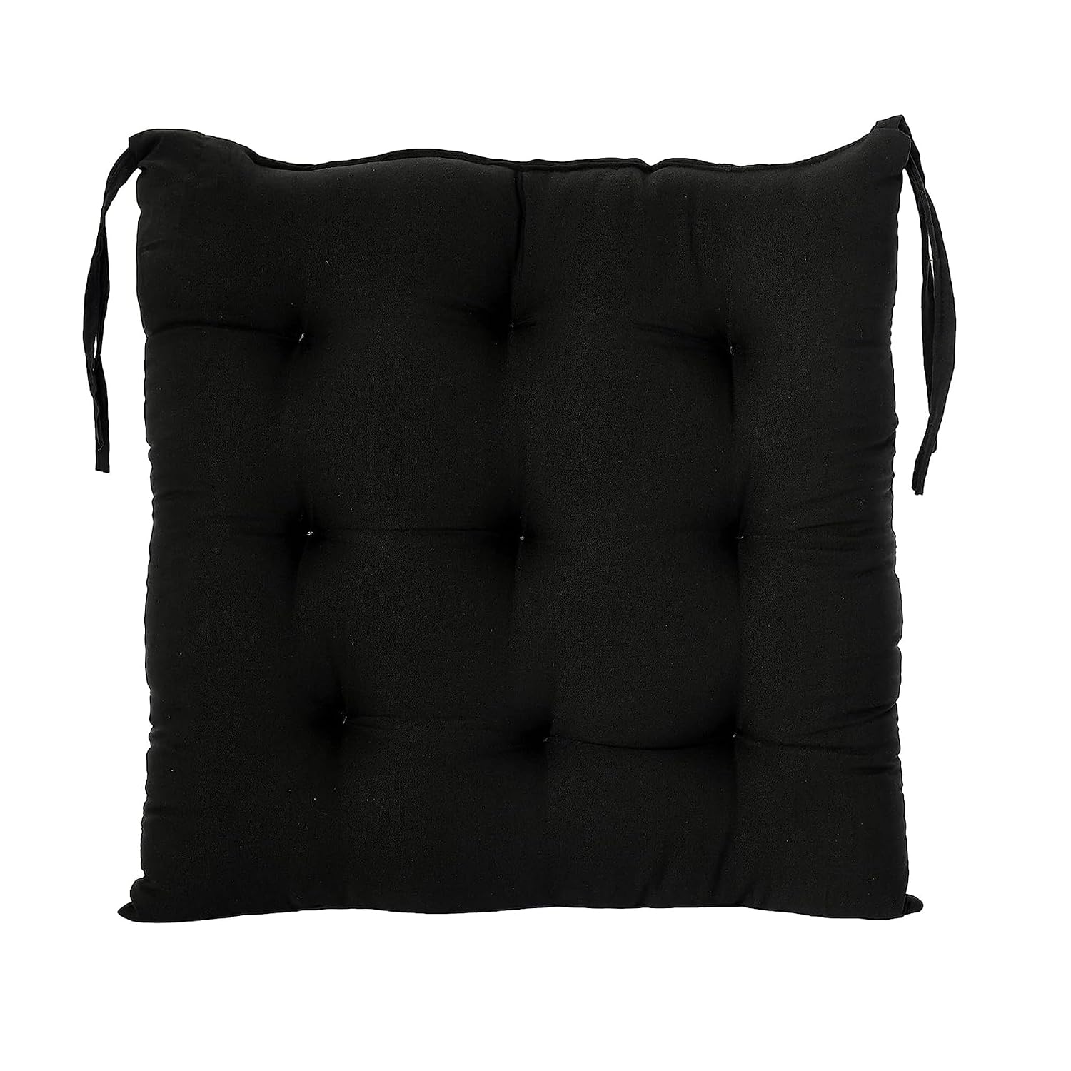 Chair Cushion Pad, Soft & Comfortable Sitting, Chair Pad - Black | Microfiber Square Chair Pad With Ties | Chair Seat Cushion For Office & Home | Furniture Cushion, Washable - Pack Of 6