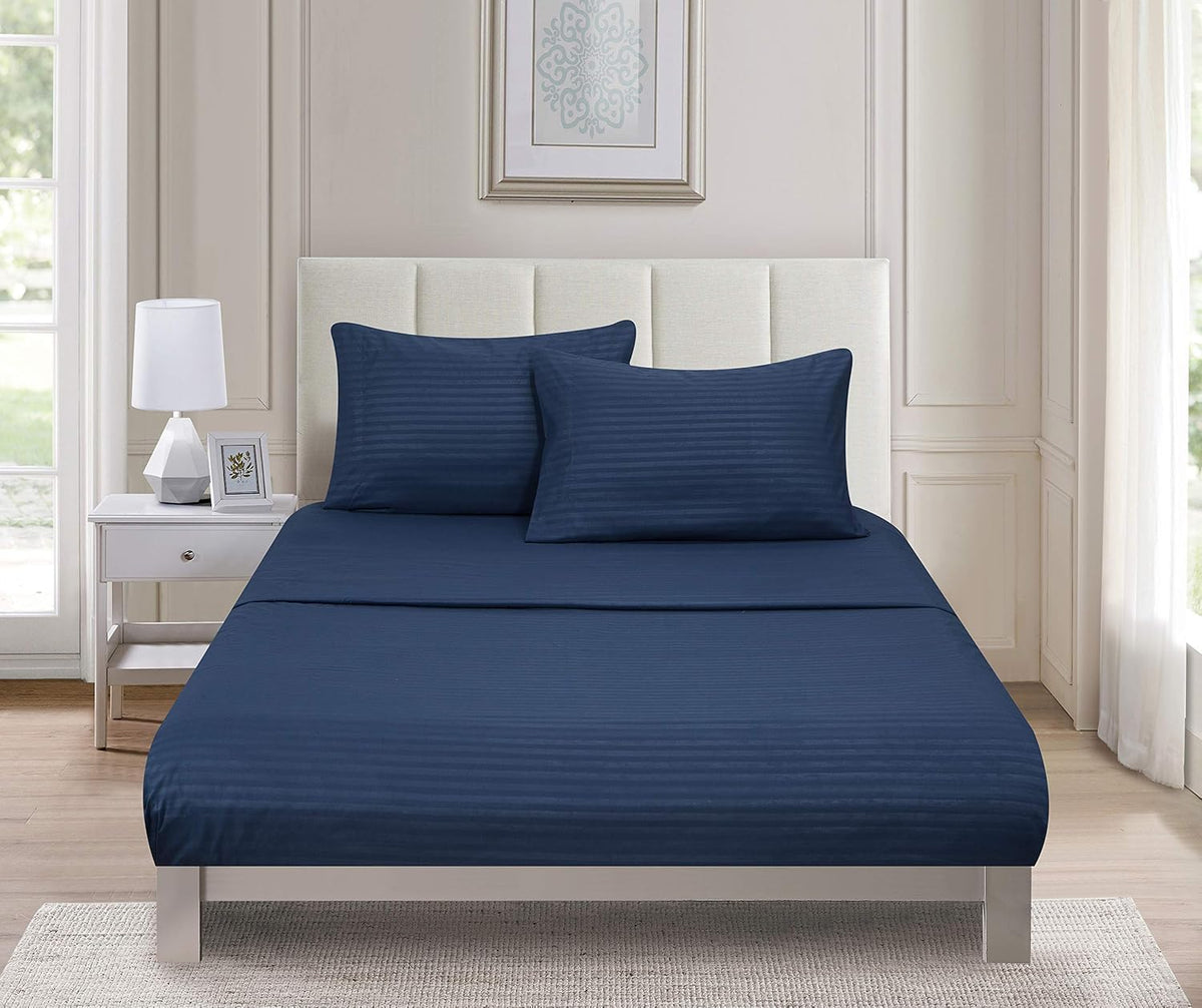 Plain Bedsheet For Double Bed King Size With 2 Pillow Covers - 90 X 100 Inches, Dark Blue | Ideal For Home, Hotels, Guest House, Durable For All Season