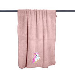 Maxoshine Microfiber Kids Bath Towels 400 Gsm | Quick Dry Super Absorbent Super Soft Bath Towel For Babies Toddler-Baby Towel - Peach (Unicorn Design)