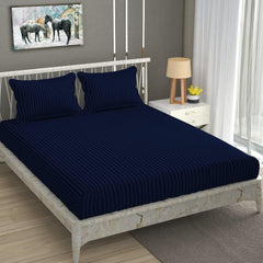 Plain Double Bedsheet For Queen Size With 2 Pillow Covers - 90 X 95 Inches, Navy Blue | Wrinkle Resistant & Soft Skin Safe | All Season Comfort Fabric