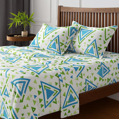 Print King Size Flat Sheet With 2 Pillow Covers - 108 X 108 Inches, Sky Blue & Green | Soft, Breathable & Skin-Friendly Bedding For Daily Use | Machine Washable & Long-Lasting