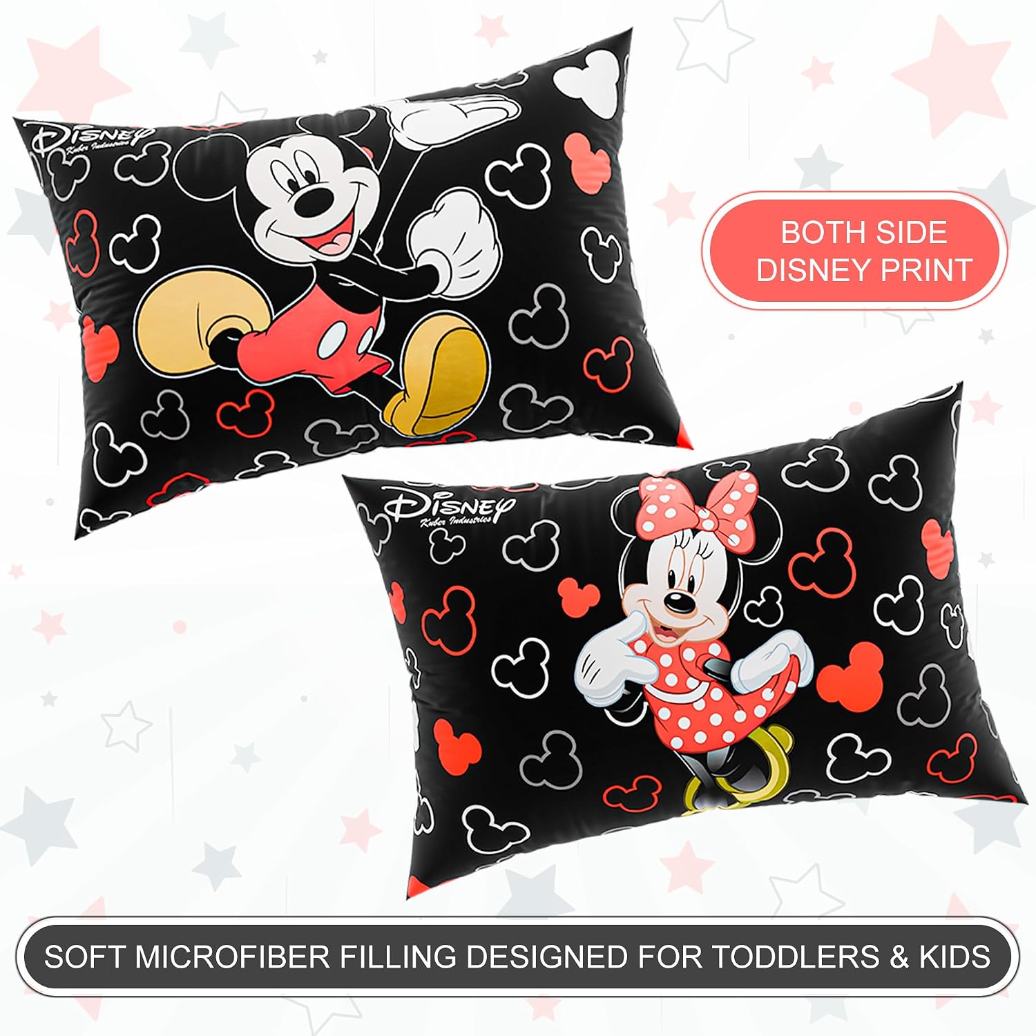 Microfiber Pillows For Bed, Soft Pillow For Sleeping, Disney Print - Black - 16 X 24 Inch | Washable & Neck Support Pillows | For Sleeping Bedroom & Living Room, Suitable For All Sleepers