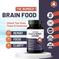 Onpharno Brain & Memory Support, For Improved Memory, Focus & Clarity, Enhance Cognitive Function, Potent Formula With Brahmi, Ginseng, Ginkgo Biloba, L- Theanine | 30 Tablets 100gm 0.2lbs