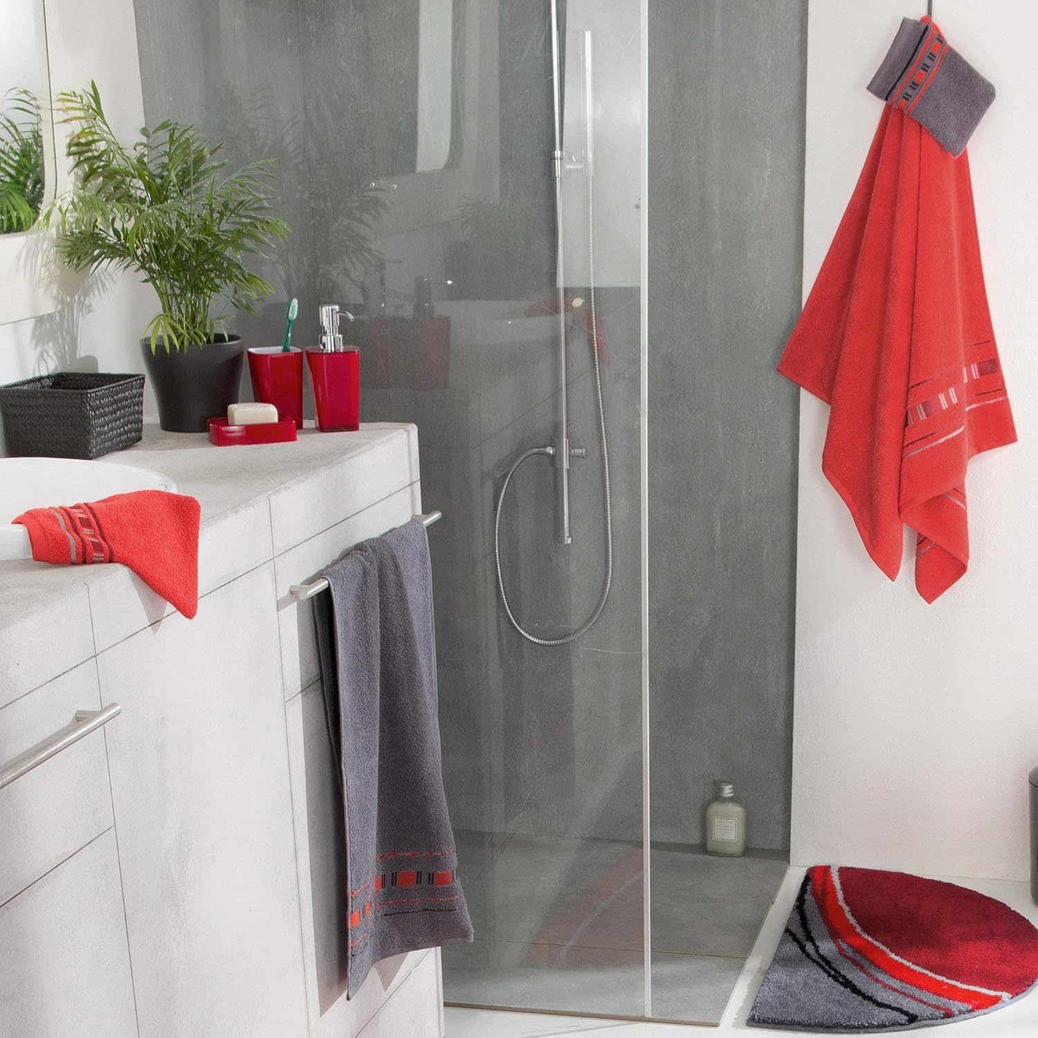 Casa Copenhagen Egyptian Design 2 Bath + 2 Hand & 2 Face Towels 1800 Gsm | He & She X Line Collection 100% Cotton 6 Piece Towel Set - Grey & Red