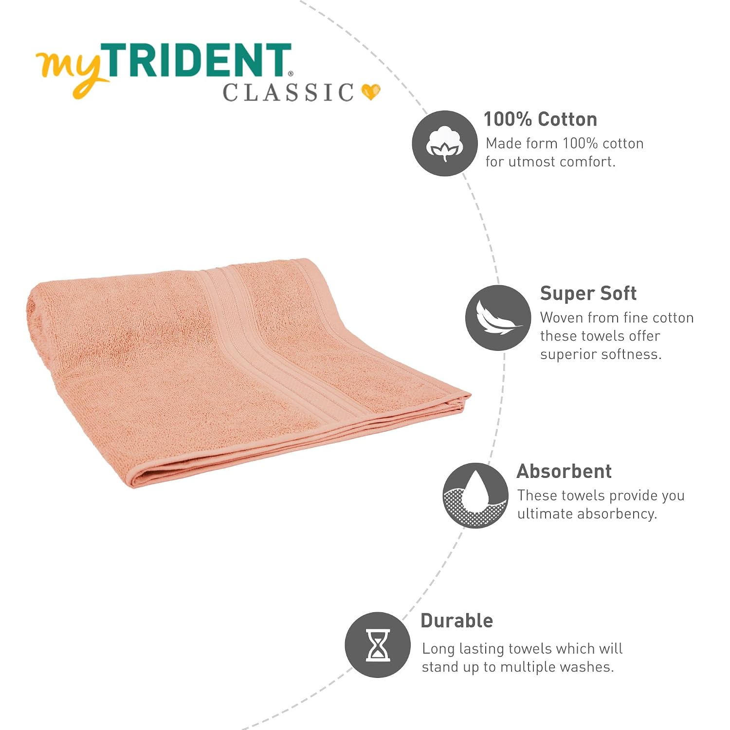 Mytrident Cotton Bath Towel 525 Gsm | For Men & Women Classic Towel 100% Cotton Bath Towel (Tender Peach)