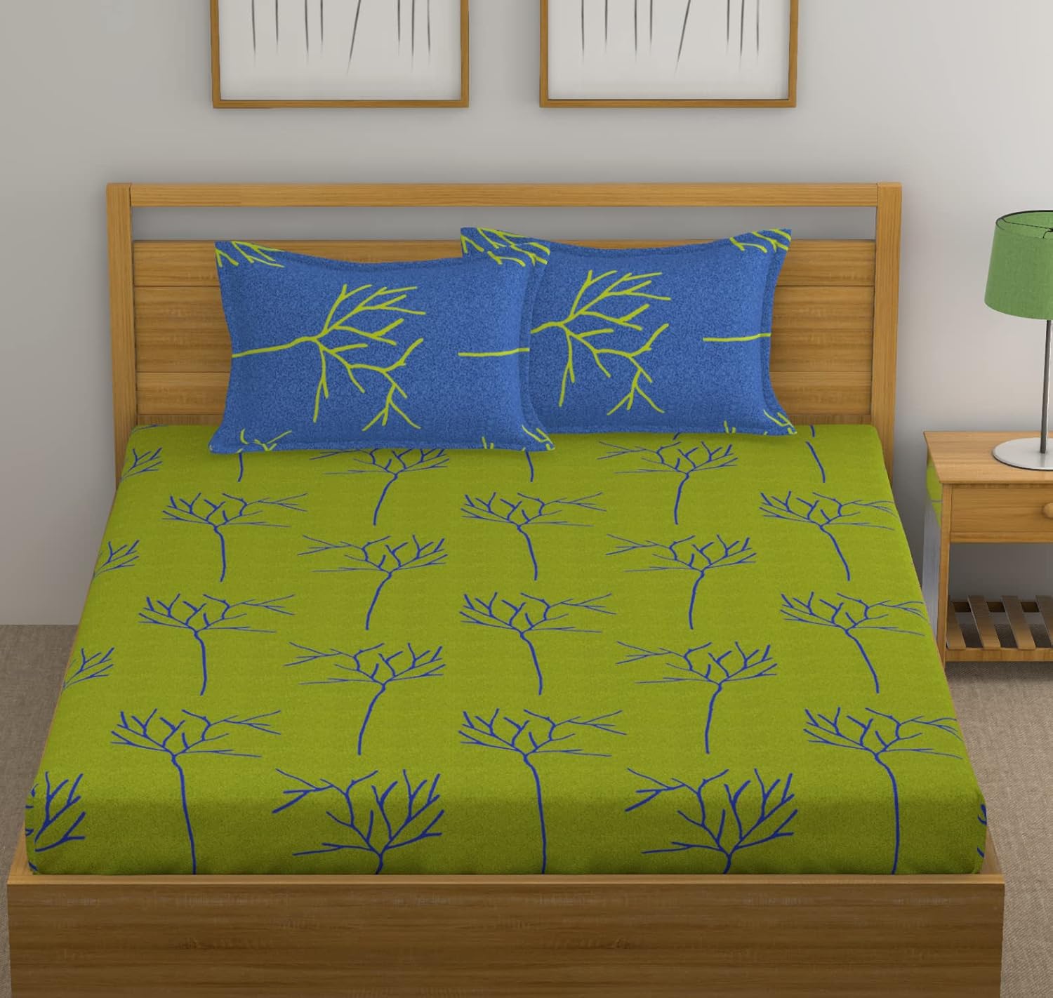 1 King Size Bedsheet With 2 Pillow Covers - 108 X 110 Inches, Green & Blue | Skin Friendly Fabric With Vibrant Colors | Beautiful Bedsheets