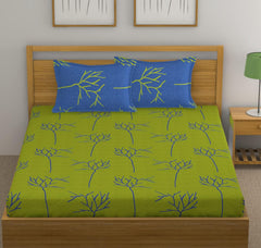 1 King Size Bedsheet With 2 Pillow Covers - 108 X 110 Inches, Green & Blue | Skin Friendly Fabric With Vibrant Colors | Beautiful Bedsheets