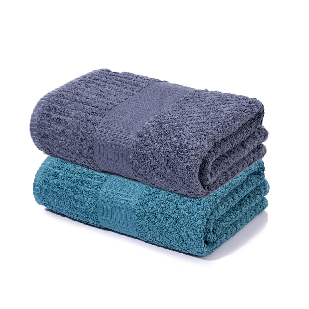 Mush Hearth & Haven Bamboo Large Size Bath Towels 900 Gsm | Bamboo Bath Towel Soft, Highly Absorbent & Quick Dry (Moon Grey & Steel Blue) - Pack Of 2