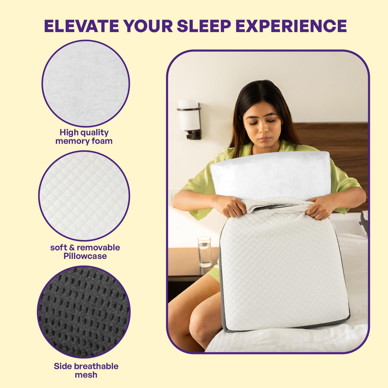 Memory Foam Pillows Supports Neck & Shoulder Pain For Sleeping, Size - King | Ergonomic Orthopedic Cervical Spondylosis Cushion For Back, Stomach & Side Sleepers - Pack Of 1