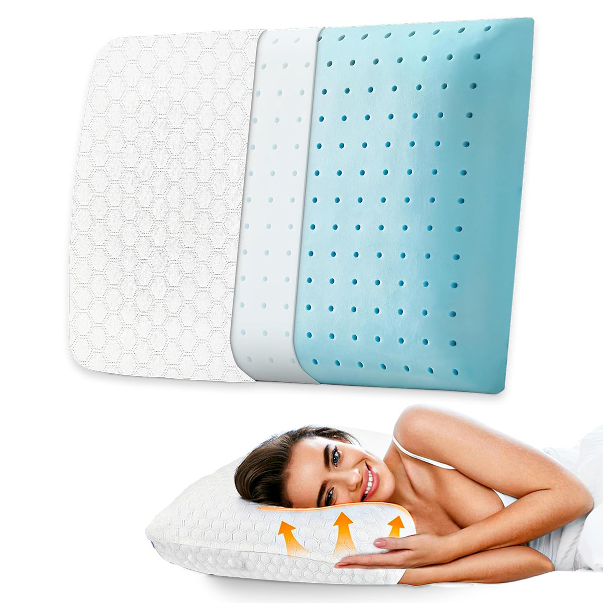 Cooling Memory Foam Pillow For Neck & Shoulder Pain, White, Standard Size | Orthopedic Pillow For Sleeping, Pain Relief & Spinal Alignment | Ergonomic Design, Washable Cover - Pack Of 1