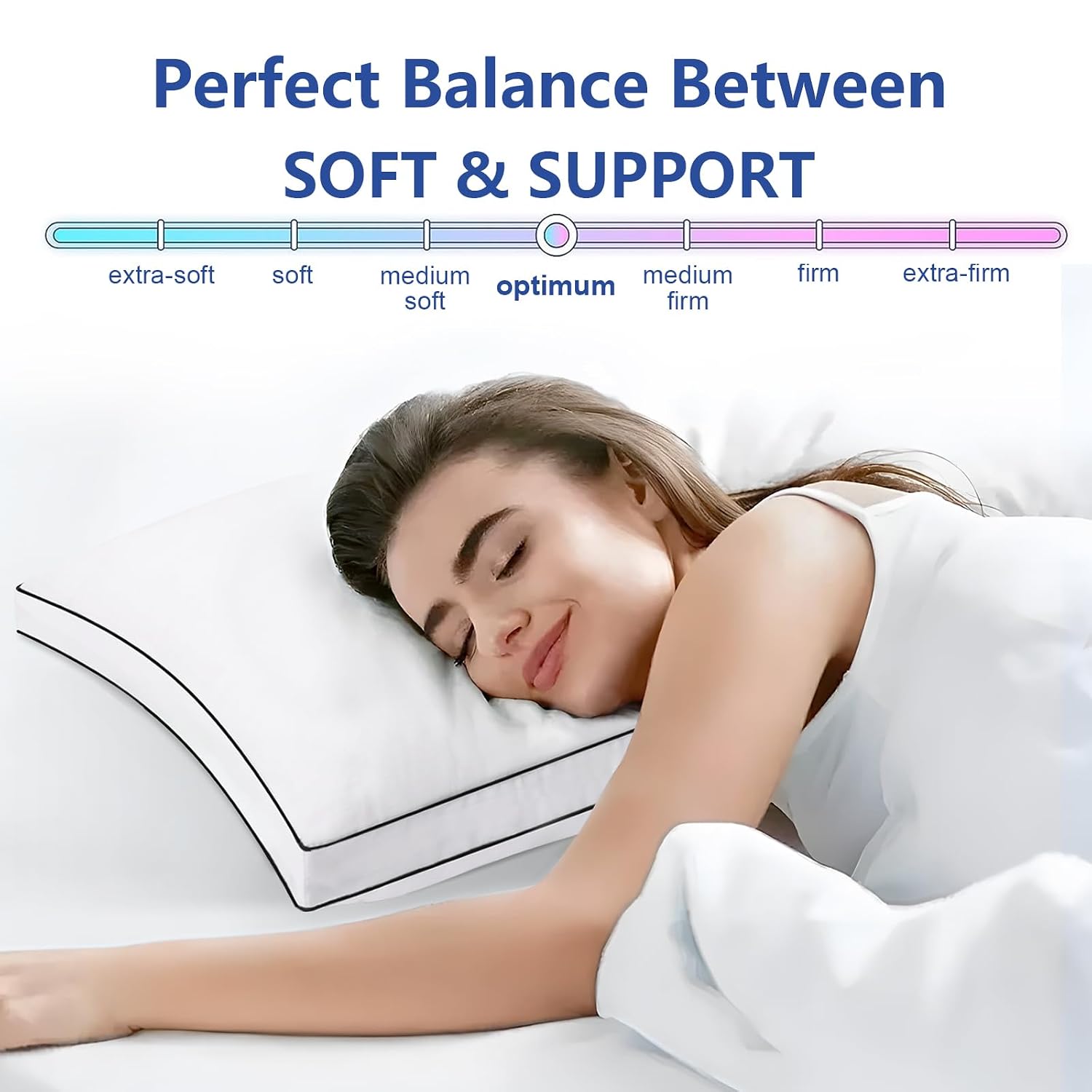 Premium Pillows, Luxury Soft Hotel Quality Gusseted Pillow, Queen Size Pillow | White, Alternative Bed Pillow | For Side, Back, Stomach Sleeper, Relief Neck Head & Shoulder Pain - Set Of 2