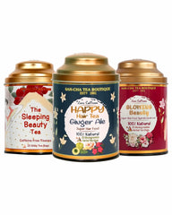 San-Cha Herbal Tea Combo Pack Of 3 - Sleeping Beauty + Happy Hair + Glowing Beauty Herbal Tea Bags, 75 Pyramid Tea Bags | Caffeine Free