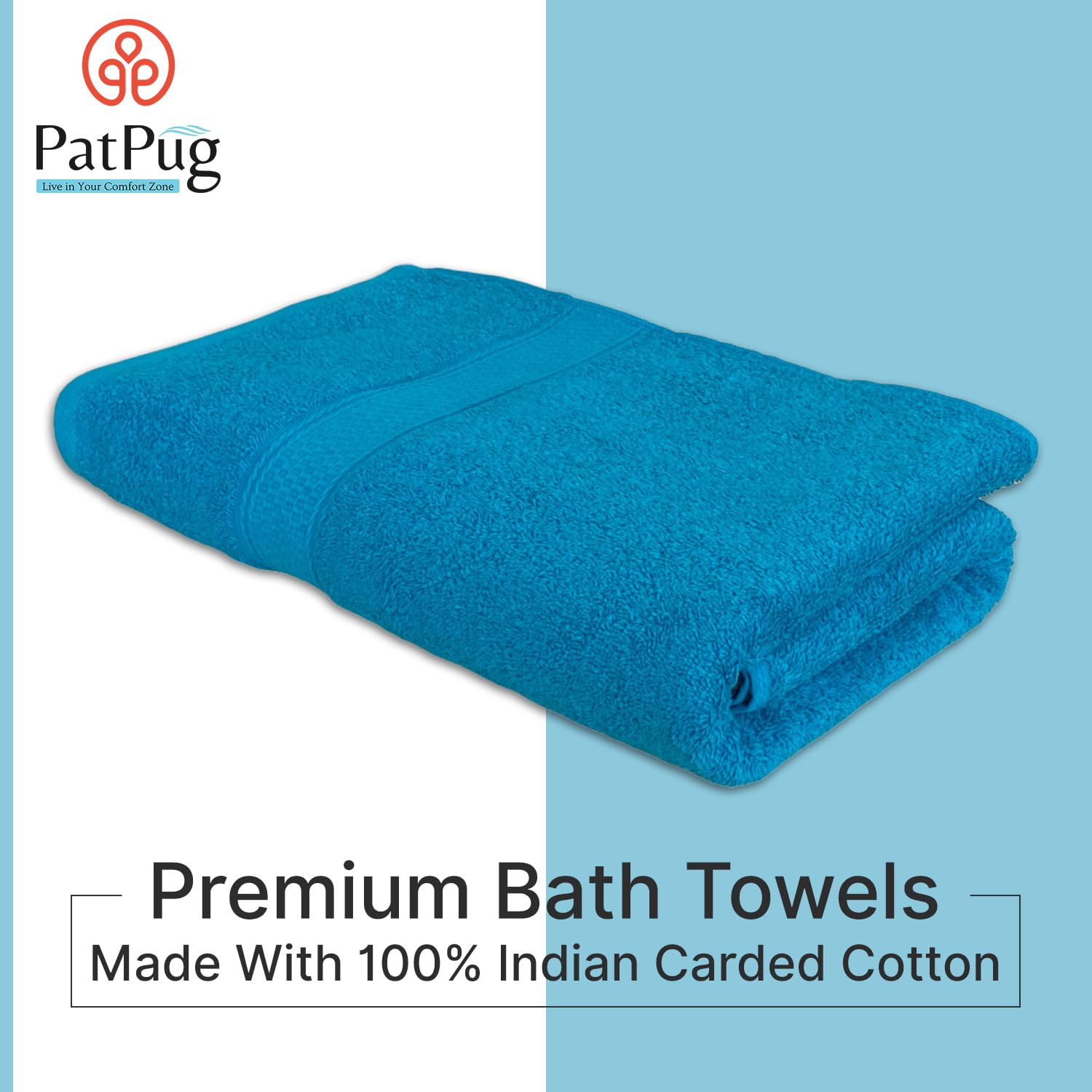 Patpug 100% Indian Ultra Soft Cotton 500 Gsm Highly Absorbent, Fade Resistant, Quick Drying Large Bath Towel (Turquoise Blue)