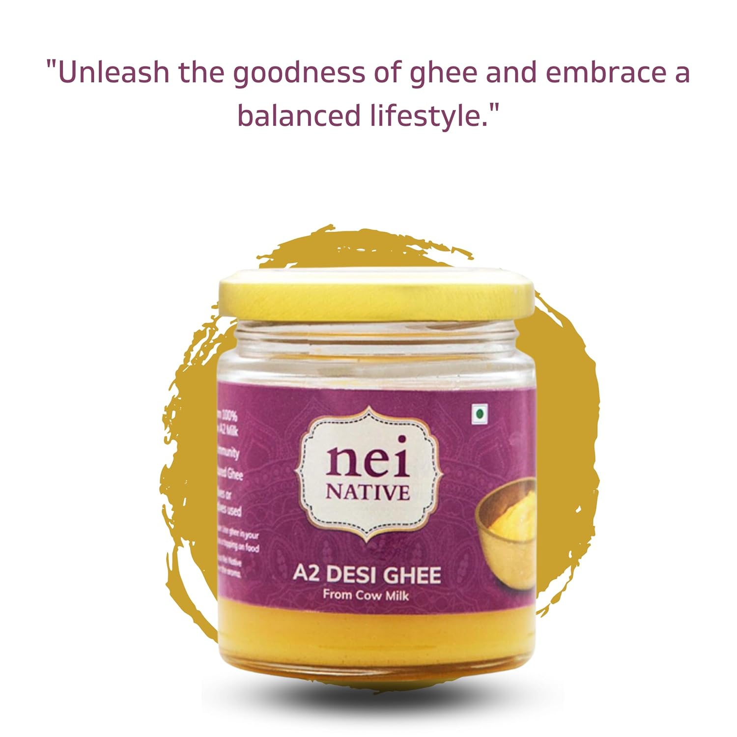 Pure Premium A2 Desi Ghee By Nei Native | Pure Bilona Method Homemade Cow Desi Ghee Good For Glowing Skin | (150ml) 5.0 Ounce | Jar Pack