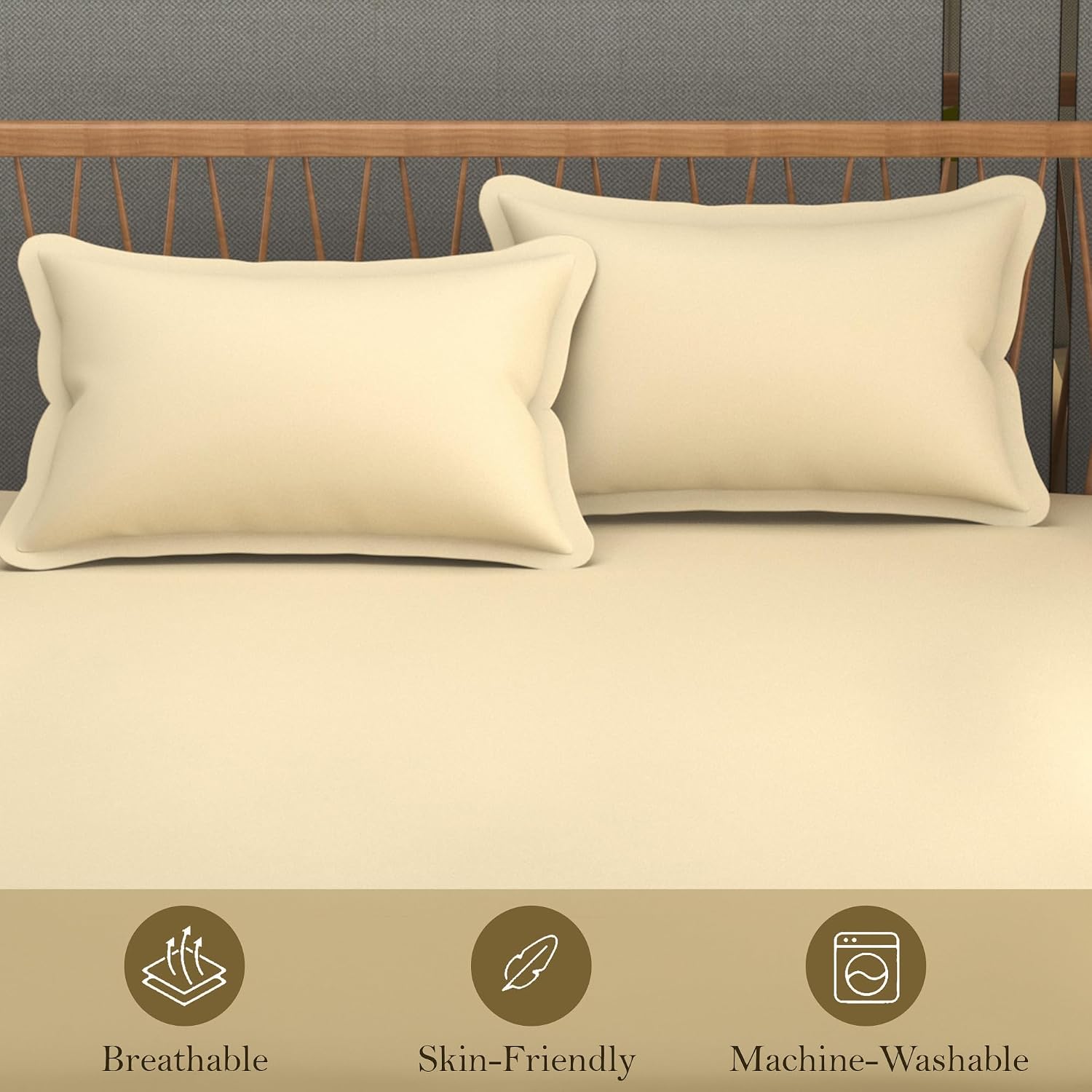 Queen Size Solid Plain Bedsheet Set Includes 2 Pillow Covers - 90 X 95 Inches, Ivory | Exceptional Softness & Breathability | Premium Microfiber Material