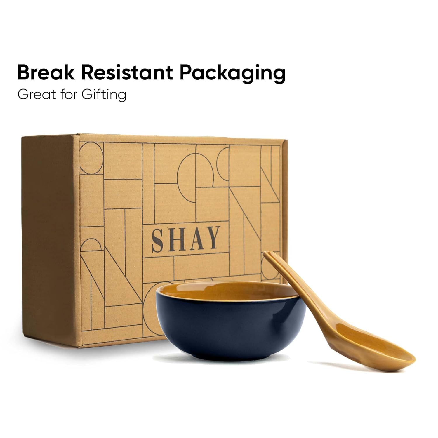 Ceramic Soup Bowl Set With Spoons - 300ml Each, Midnight Blue | 6 Pieces Soup Bowls + 6 Spoons | Glossy Finish - Premium Stoneware Ceramic Soup Bowls With Spoons | Soup Bowl Set Of 6