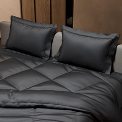 Comforter Set With Double Bedsheet & Pillow Covers - 90 X 100 Inches, Dark Grey | Complete Bedding Set, Ideal Gifts For Couples, Bedroom Home Furnishing, Date Night