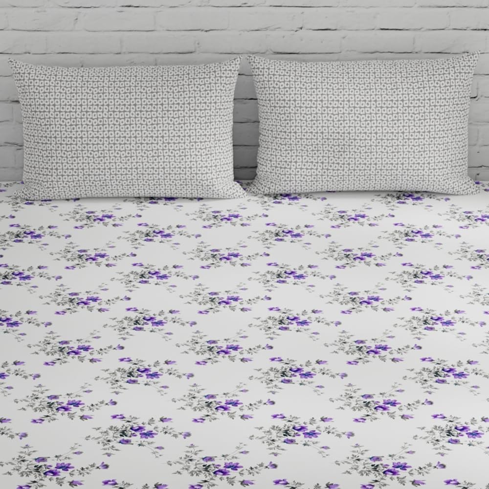 Super King Size Bedsheets 108 X 108 Inches With 2 Pillow Covers, Lavender & Grey | Premium Super Soft Super Cotton Bedsheet