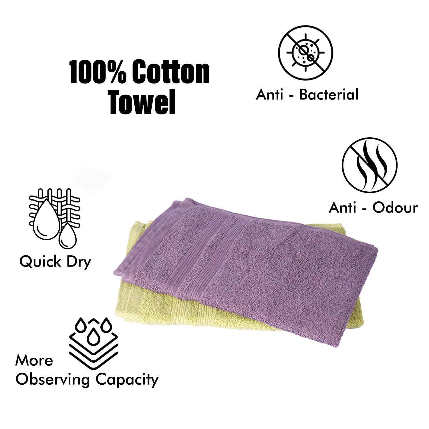 Kuber Industries Cotton Hand Towel 400 Gsm | Super Soft, Quick Absorbent & Anti-Bacterial Gym & Workout Towels - Purple & Green (2 Pieces)