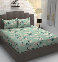 King Size Elastic Fitted Bedsheets With 2 Pillow Covers - 90 X 100 Inches, Pista Green | Soft Wrinkle Free & Breathable Elastic Bedsheets - Durable & Long Lasting Bedsheet