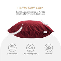 Microfiber Square Soft Pillow Cushion For Sofa & Bed, Maroon - 16 X 16 Inch | Fluffy For Comfort & Back Support | Breathable, Washable | Premium Velvet Outer Cover With Zip - Pack Of 5