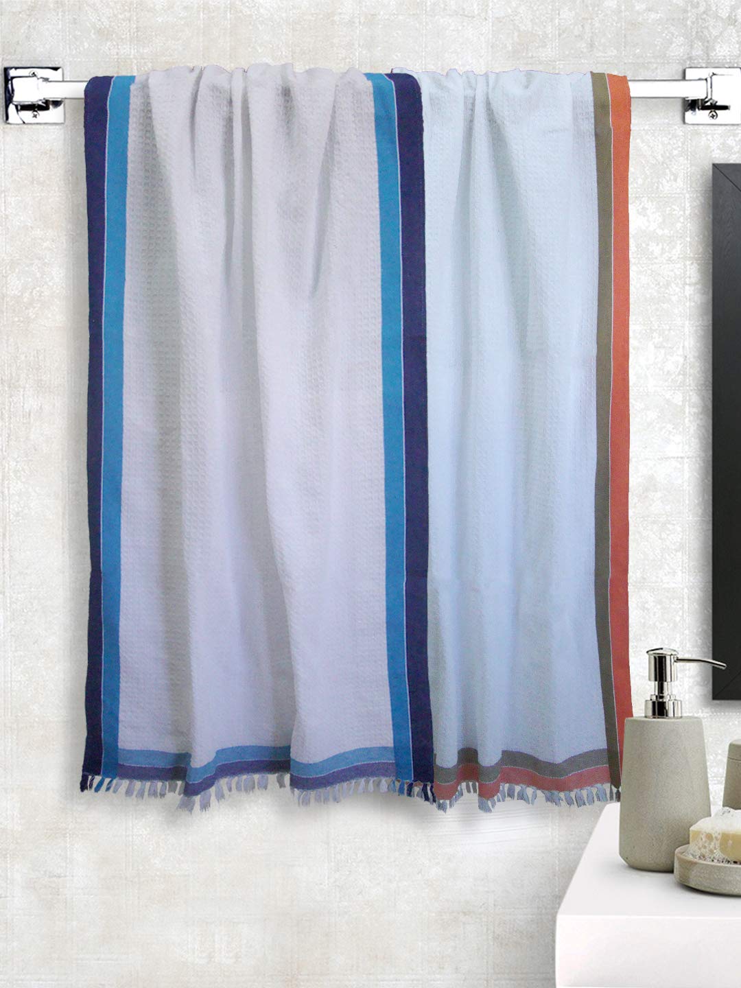 Athom Trendz Living Light Weight Cotton Premium Waffle Border Bath Towel 480 Gsm | Pack Of 2