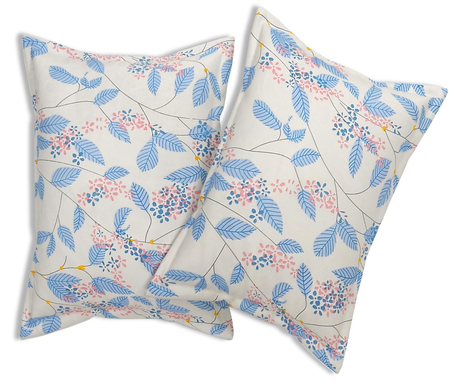 Elastic Fitted Double Bedsheets With 2 Pillow Covers - Size 72 X 68 X 6 Inches, Cream & Blue | Double Bed With Corner Elastic | Wrinkle Free Super Soft Floral Breathable