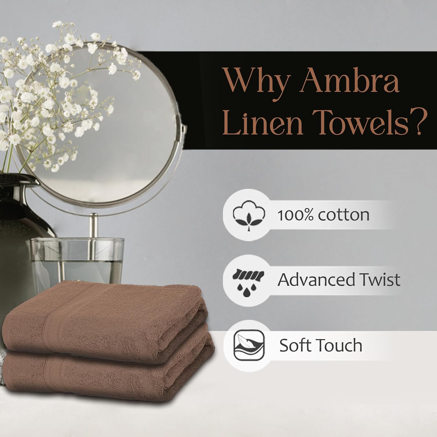 Ambra Linens Highly Absorbent Towels Set, 500 Gsm | 100% Cotton Soft And Plush All Seasons Use, Large Everyday Use, Durable (2 Pieces) | Brown
