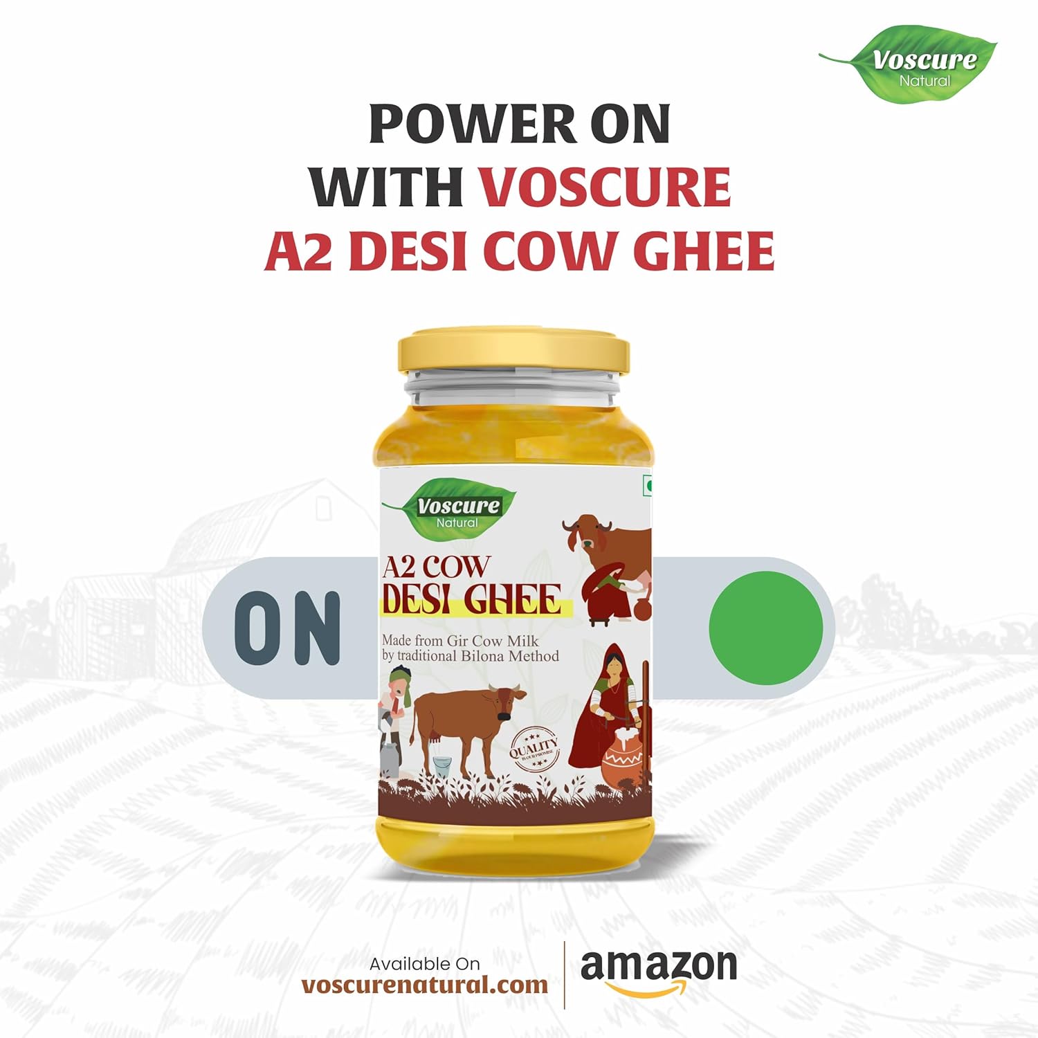 Premium A2 Cow Desi Ghee By Voscure Natural | Good Source Of Healthy Desi Cow Ghee Perfect For Bakes Cookies | (500ml) 16.9 Ounce | Jar Pack