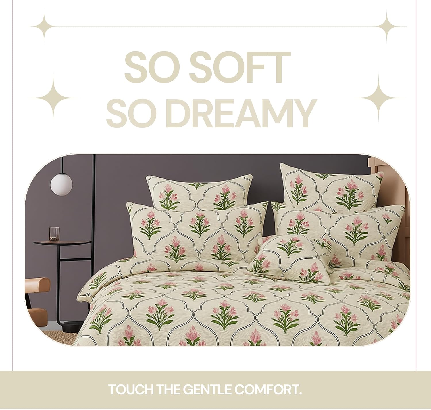 Cotton Double Bedsheets King Size With 2 Pillow Covers | Size 78 X 72+10 Inches, Pink & White - All Around Elastic Fitted Design Bedsheet