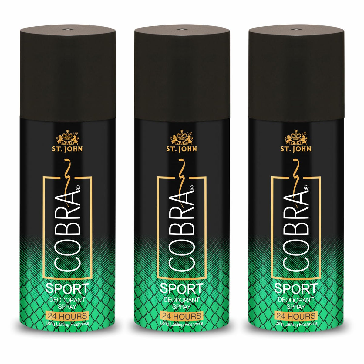 St. John Cobra Sports Deodorant Body Spray 450ml 15.2 Fl.oz. Pack Of 3 | 24 Hours Long Lasting Fragrance For Men & Women