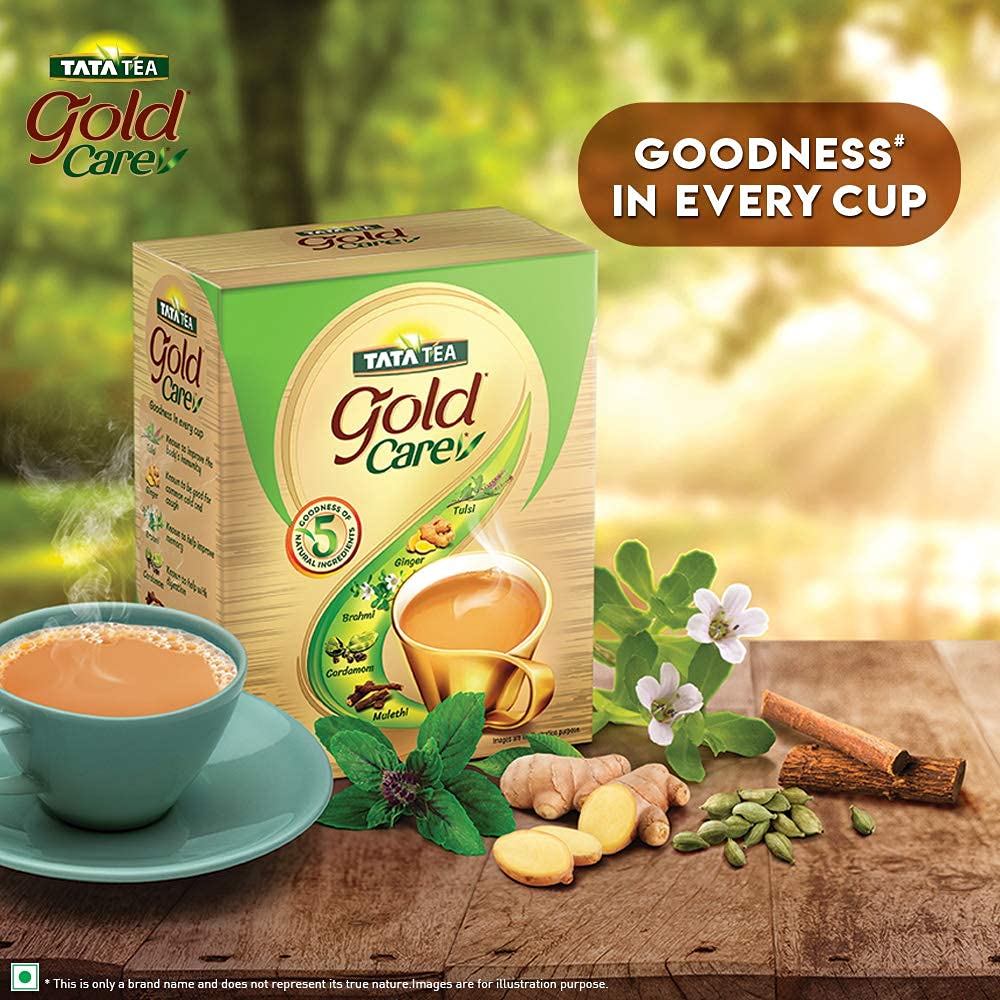 Tata Tea Gold Care Tea - 500gm, 17.6 Ounce | Goodness Of Elaichi, Ginger, Tulsi, Brahmi & Mulethi - Medium Caffeine Loose Leaves Chai Patti | Zip Lock Package