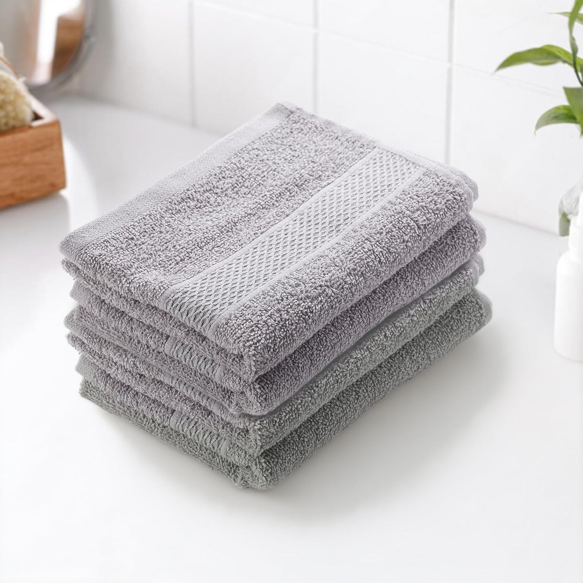 Earthy Fables Basic Hand Towel 800 Gsm | Pure Carded Cotton, Soft, Absorbent, Quick Dry & Skin-Friendly Towel - Pack Of 4 (Cloudy Grey)
