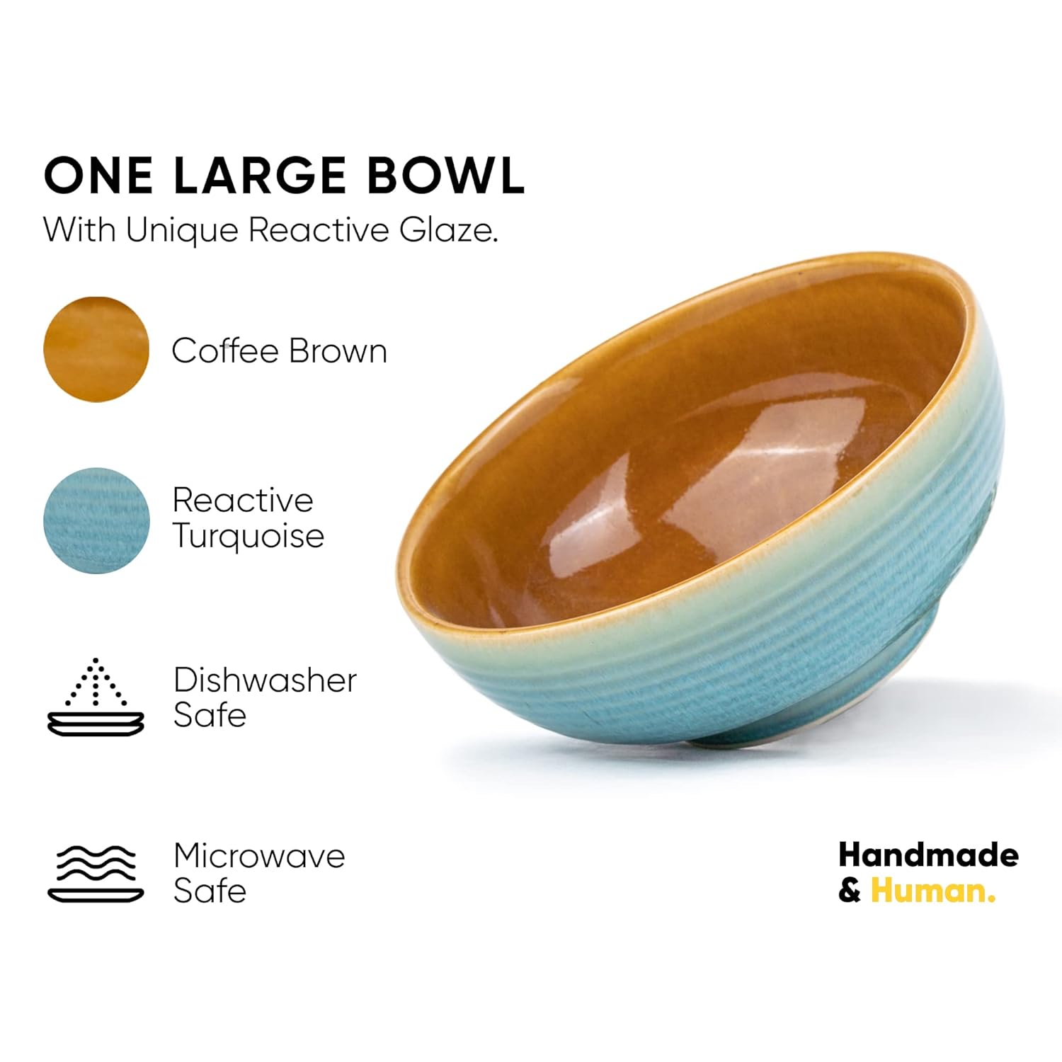 Ceramic Large Serving Bowls Set Of 1 Pc - 1500ml, Blue Brown | Premium Ceramic Bowls - Microwave Safe Bowls | Ceramic Bowl With Glossy Finish - Large Size Bowl